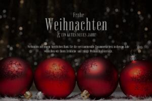 digitale Weihnachtskarte, edle E-Card geschäftlich mit roten Weihnachtskugeln, mit Spruch, ohne Werbung (1321)