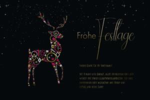 extravagante Weihnachts E-Card geschäftlich mit abstrakten Hirsch Gold, Pink & Weiß, ohne Werbung (1327)