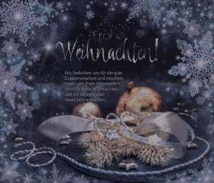 E-Card - extravagante geschäftliche Weihnachtskarte in Blau, Lila, Silber, Rosé und Eissternen, mit Spruch ohne Werbung (1130)