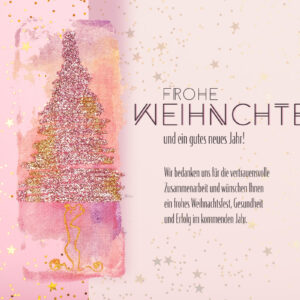 ausgefallene Weihnachts eCard für Kunden, glänzender Weihnachtsbaum auf Leinwand in Aquarell-Optik, mit Spruch, ohne Werbung (1344)