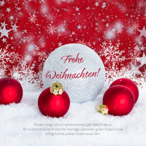 edle Weihnachts E-Card geschäftlich mit roten und weißen Weihnachtskugeln, mit Spruch, ohne Werbung (1348)