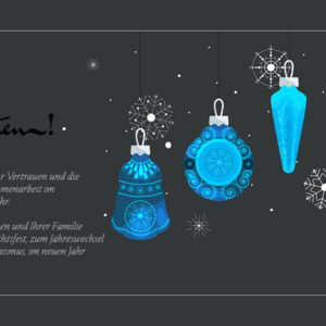 abstrakte Weihnachts-E-Card für Kunden in Grau und Türkis mit Spruch, ohne Werbung (1370)