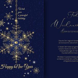 sehr edle, geschäftliche Weihnachts-E-Card in Blau und Gold mit Spruch, ohne Werbung (1371)