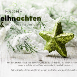 geschäftliche Weihnachts E-Card mit glänzenden grünen Stern • Nachhaltig • Mit Spruch, keine Werbung (1384)