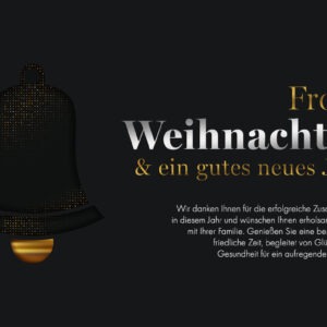 außergewöhnliche, stylische geschäftliche Weihnachts E-Card mit schwarz-goldener abstrakter Glocke ohne Werbung, mit Spruch auf Deutsch oder Englisch (1391)