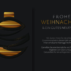 extravagante stylische geschäftliche Weihnachts E-Card mit schwarz-goldener abstrakter Kugel, mit Spruch, ohne Werbung (1394-V2)
