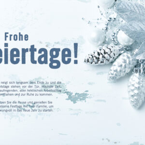 sehr edle Weihnachts E-Card in Pastellblau, mit Tannenzapfen in Silber, Spruch, Weihnachtskarte für Kunden, ohne Werbung (1416)
